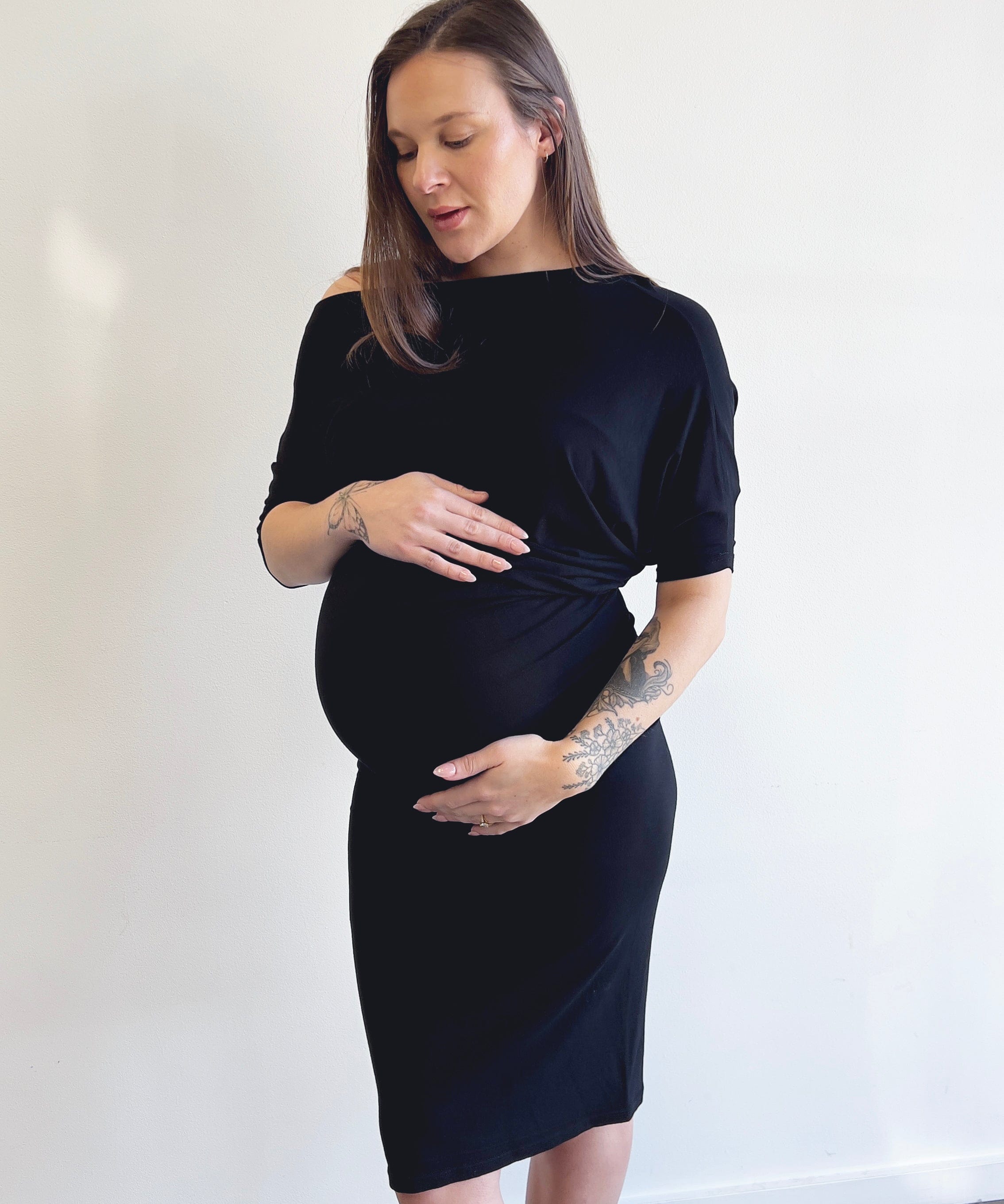 Versatile Off-Shoulder Maternity Bodycon Dress Around April Maternity
