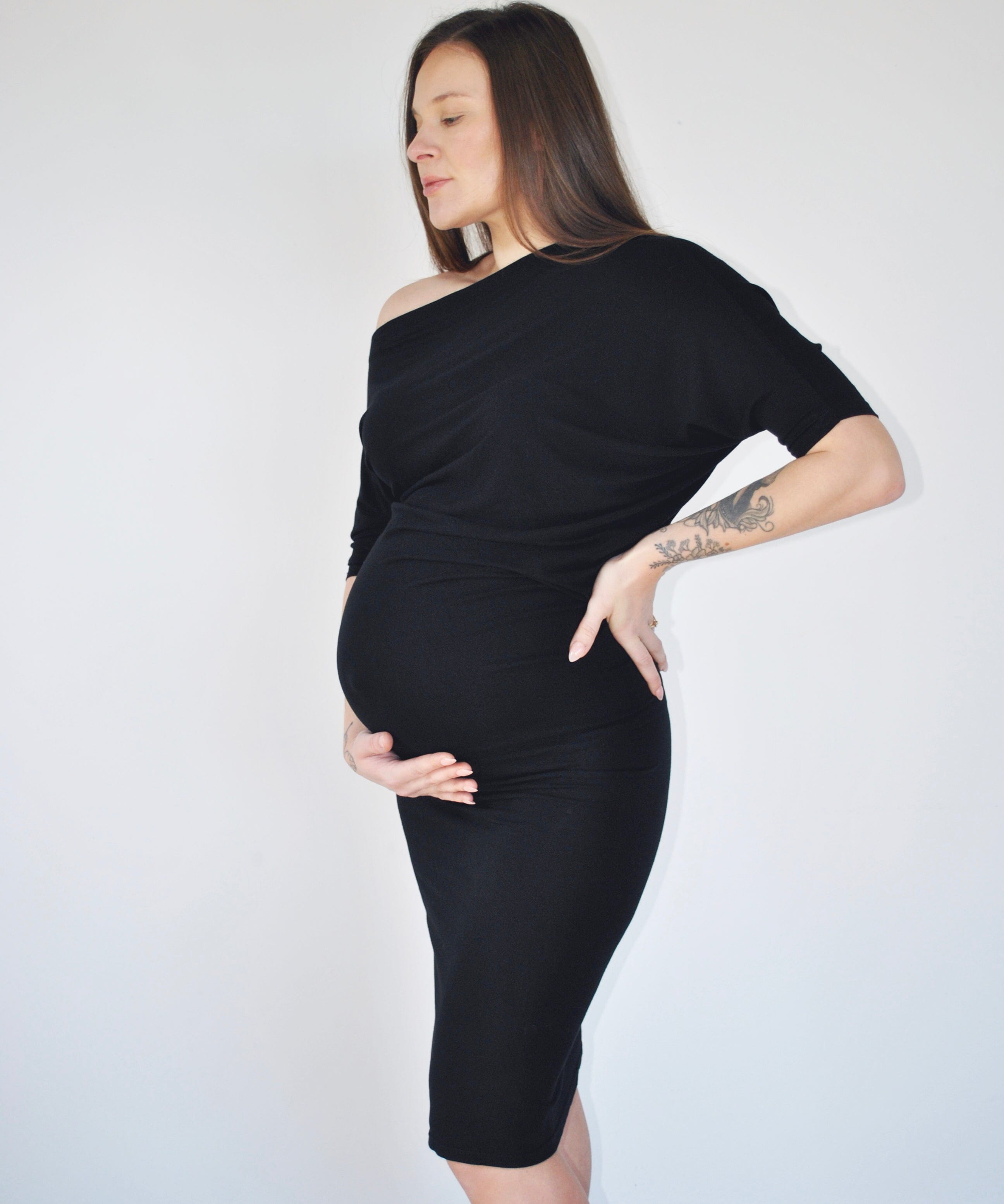 Versatile Off-Shoulder Maternity Bodycon Dress Around April Maternity