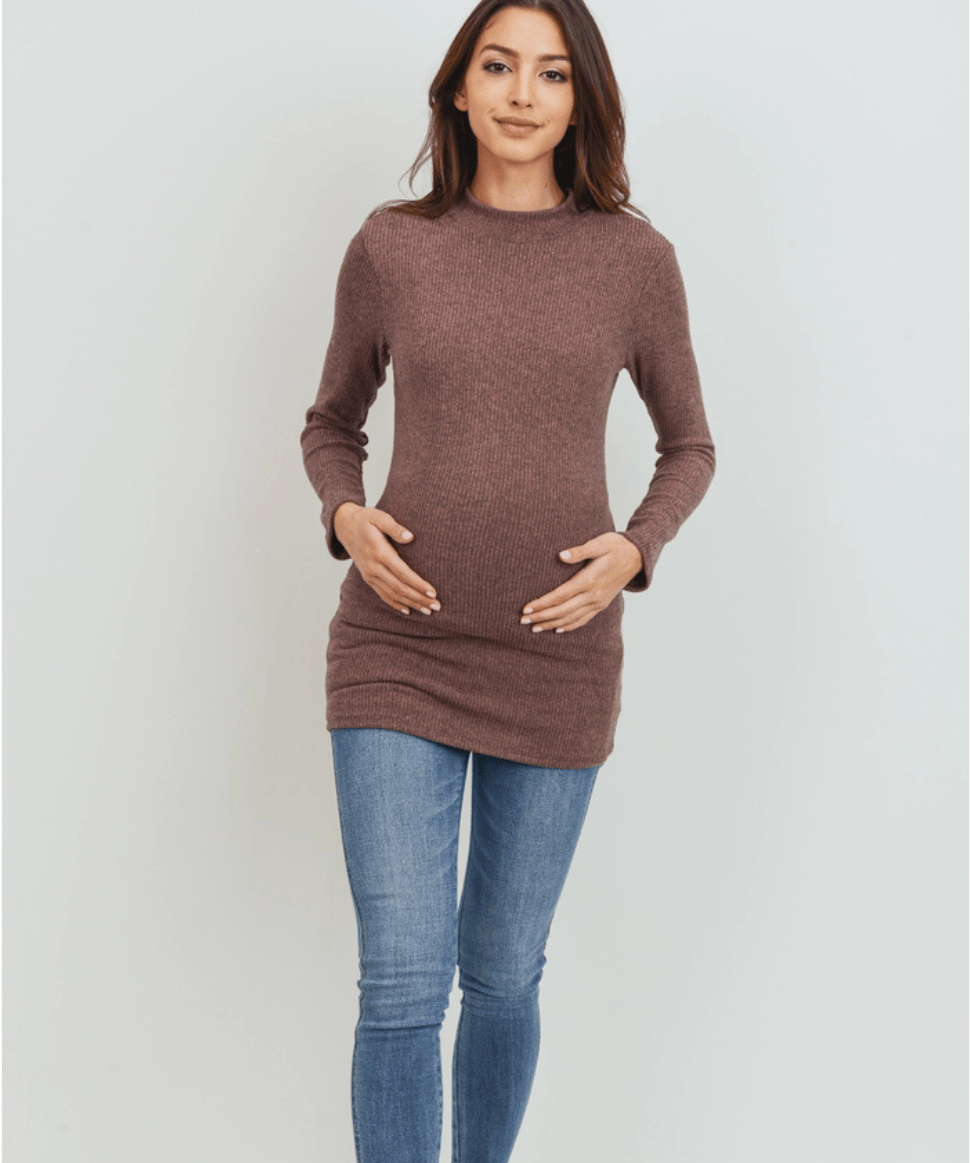 Mock Neck Long Sleeve Maternity Ribbed Top Hello Miz Preggi Central Maternity Shop