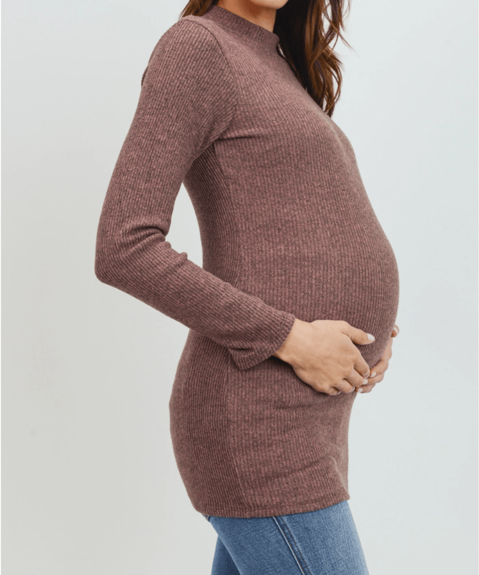 Mock Neck Long Sleeve Maternity Ribbed Top Hello Miz Preggi Central Maternity Shop