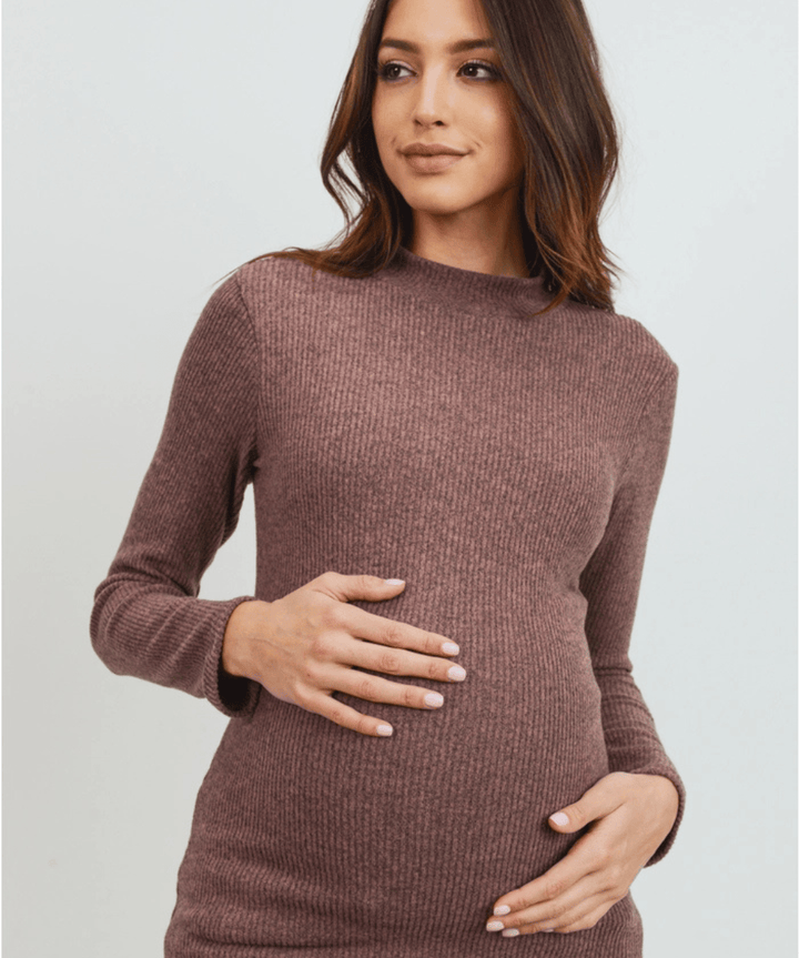 Mock Neck Long Sleeve Maternity Ribbed Top Hello Miz Preggi Central Maternity Shop