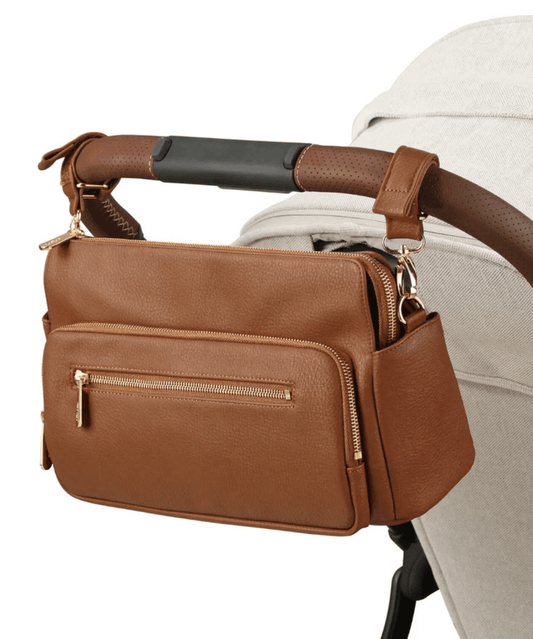 Multitasker Pram Caddy - Chestnut Brown Vegan Leather OiOi Other Preggi Central Maternity Shop