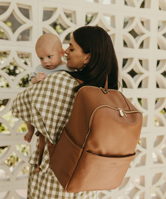 NEW - Multitasker Nappy Backpack - Chestnut Vegan Leather OiOi Other 9328046010755 Preggi Central Maternity Shop