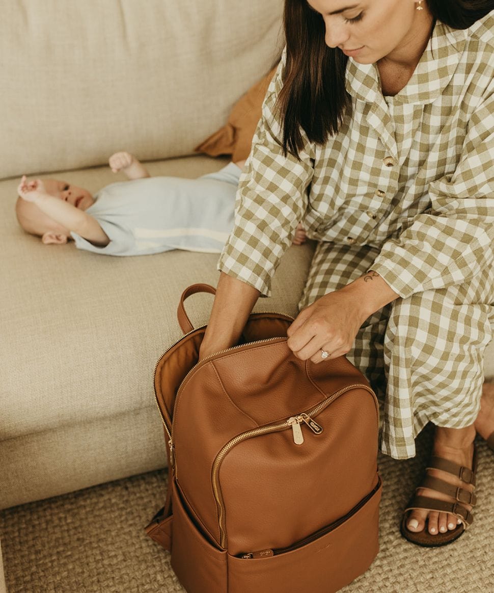 NEW - Multitasker Nappy Backpack - Chestnut Vegan Leather OiOi Other 9328046010755 Preggi Central Maternity Shop