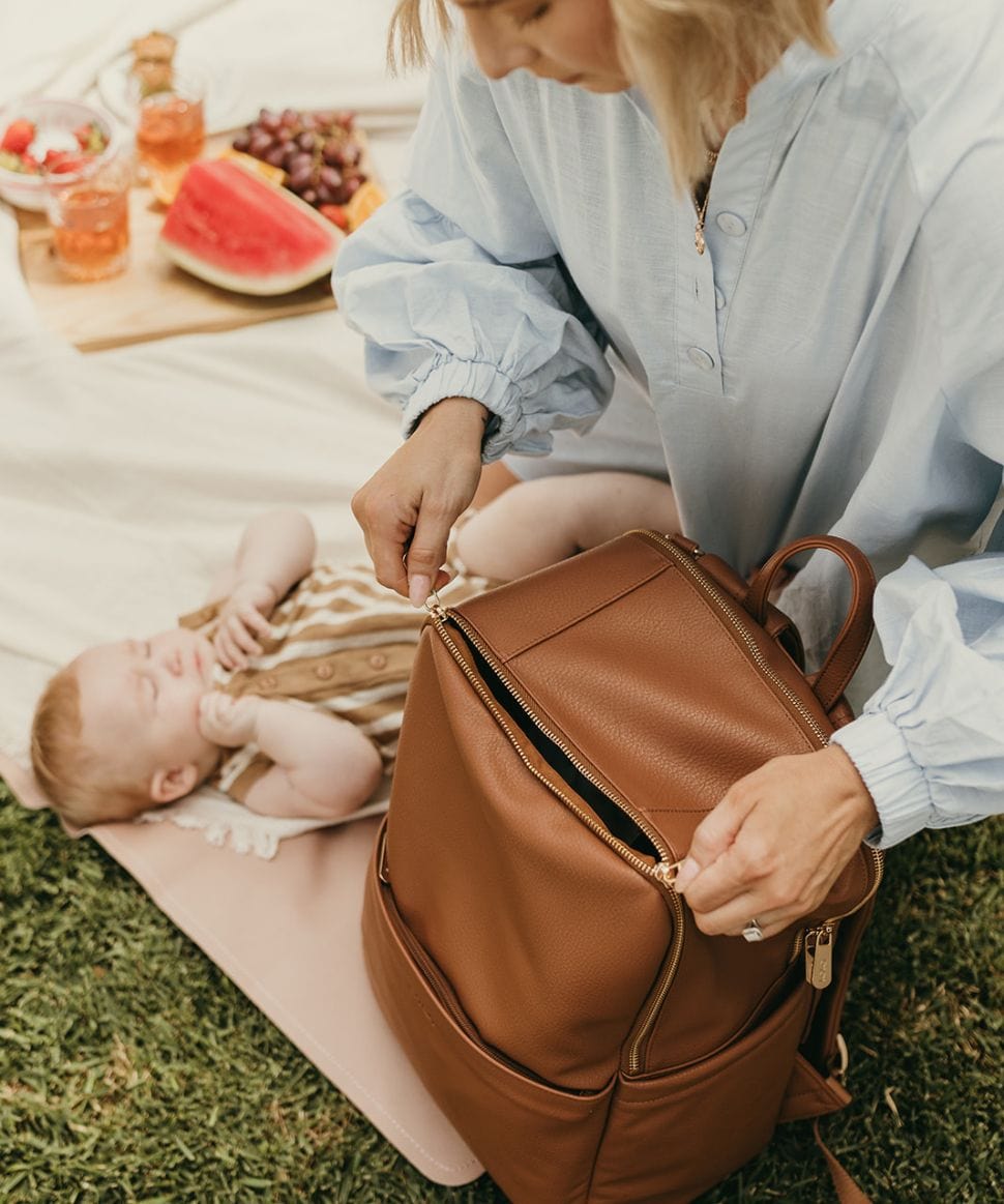 NEW - Multitasker Nappy Backpack - Chestnut Vegan Leather OiOi Other 9328046010755 Preggi Central Maternity Shop