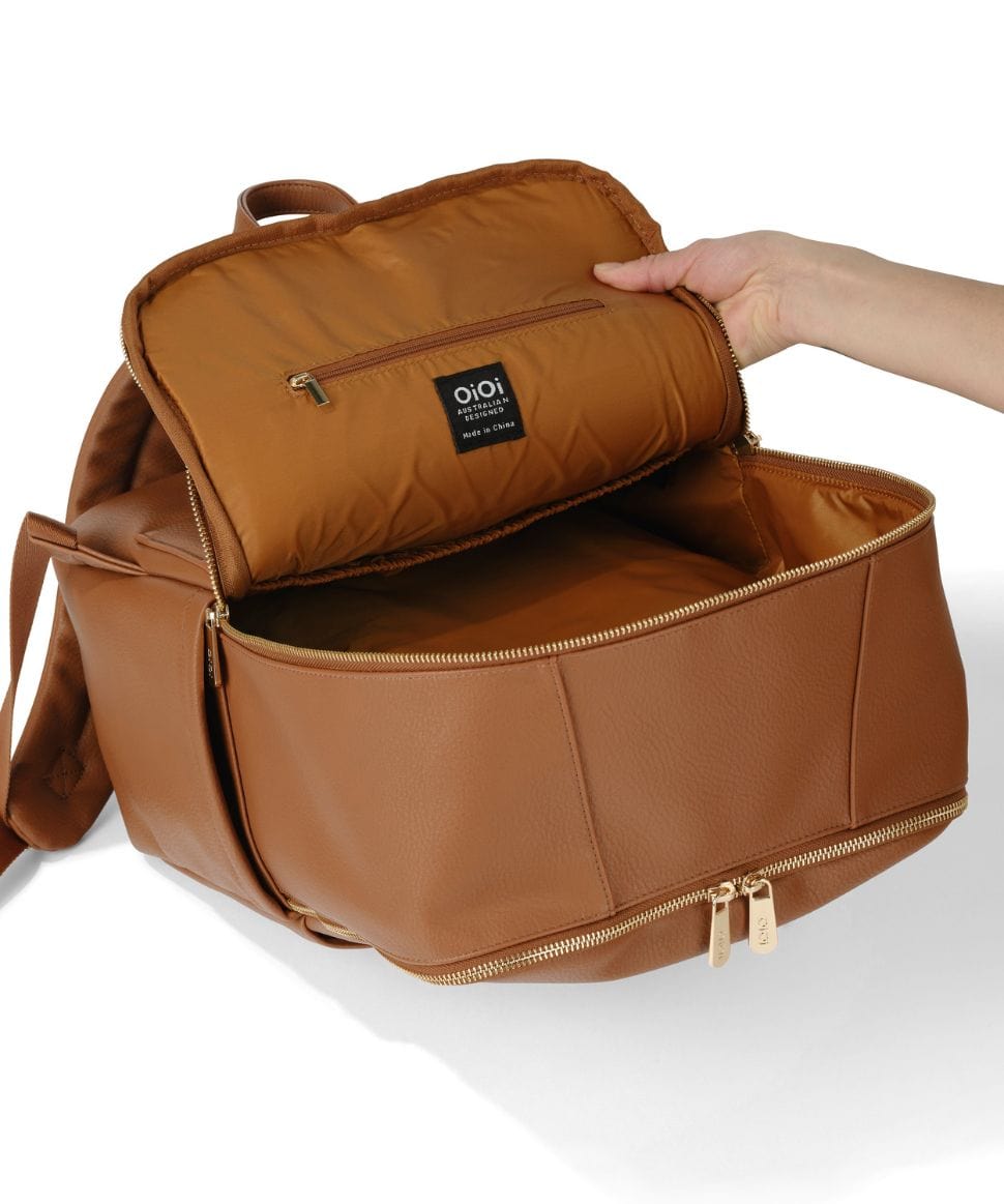 NEW - Multitasker Nappy Backpack - Chestnut Vegan Leather OiOi Other 9328046010755 Preggi Central Maternity Shop