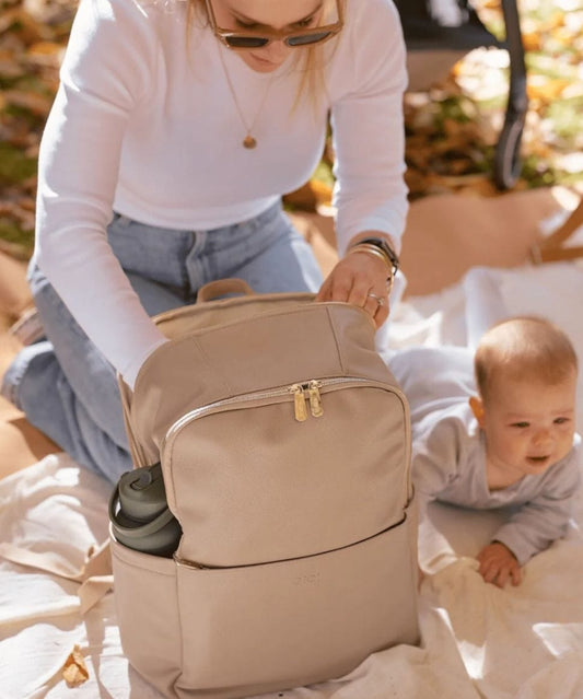 NEW - Multitasker Nappy Backpack - Oat Vegan Leather OiOi Other 9328046010847 Preggi Central Maternity Shop