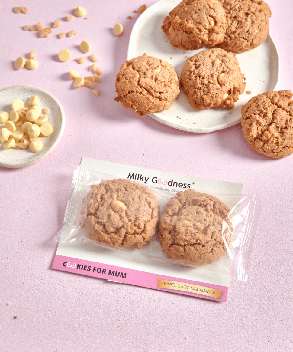 White Chocolate Chip & Macadamia Lactation Cookies Milky Goodness Tea and Bikkies Preggi Central Maternity Shop