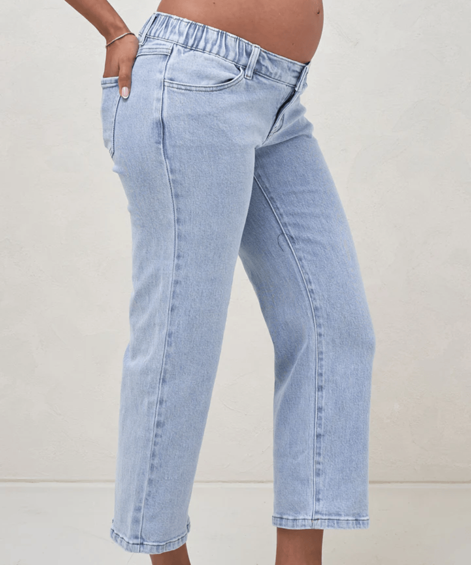 Walk The Talk Crop Wide Maternity Jeans- BLUE SLAT BAE the label Preggi Central Maternity Shop