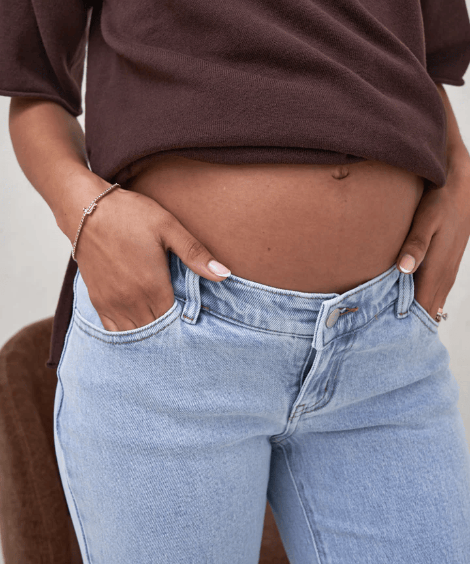 Walk The Talk Crop Wide Maternity Jeans- BLUE SLAT BAE the label Preggi Central Maternity Shop