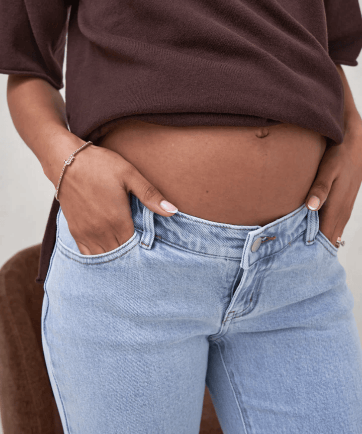 Walk The Talk Crop Wide Maternity Jeans- BLUE SLAT BAE the label Preggi Central Maternity Shop