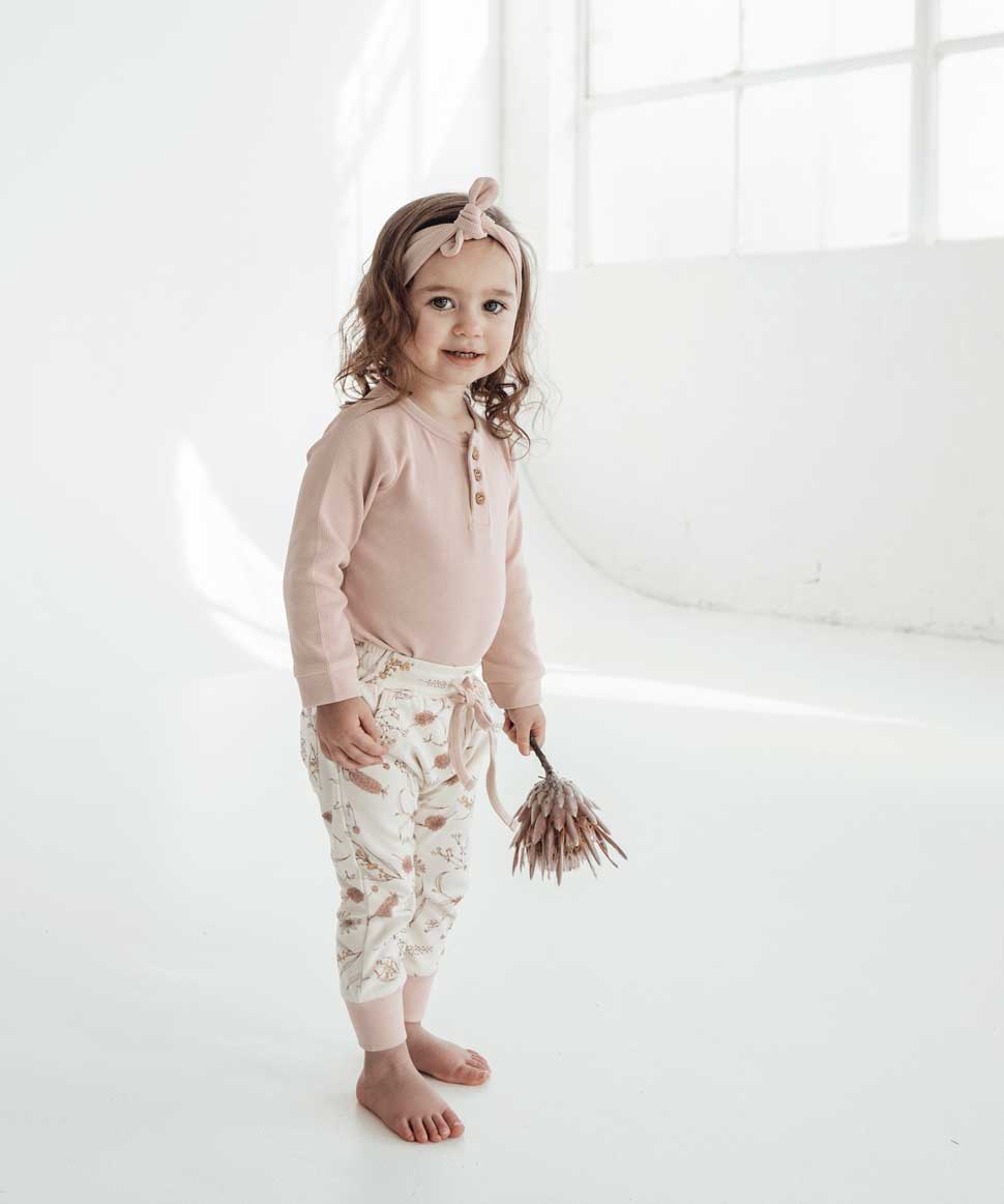 Cameo Rose Rib Henley Onesie Aster & Oak Baby Preggi Central Maternity Shop