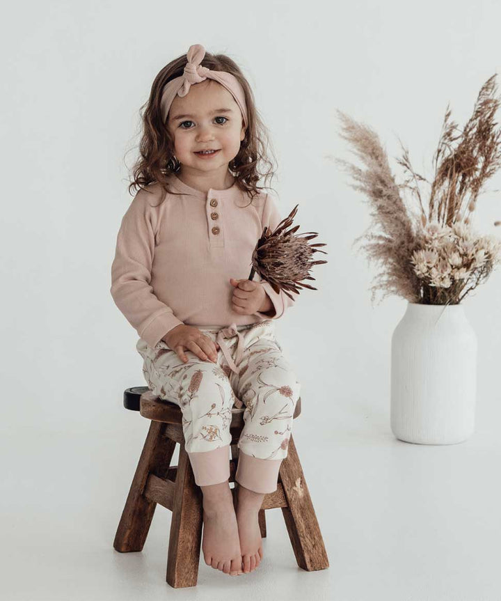 Cameo Rose Rib Henley Onesie Aster &amp; Oak Baby Preggi Central Maternity Shop