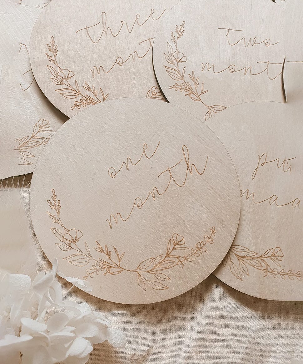 Etched Wooden Baby Milestone Collection - Floral Blossom and Pear Baby 0000003866 Preggi Central Maternity Shop