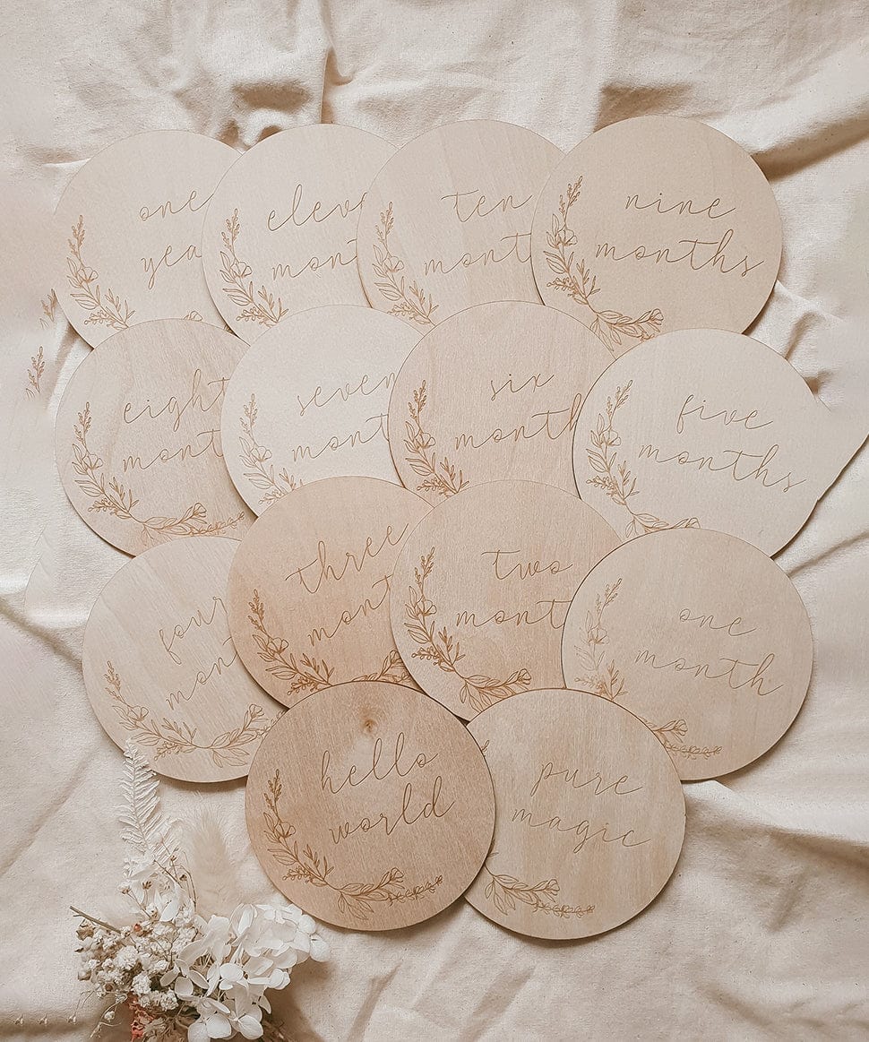Etched Wooden Baby Milestone Collection - Floral Blossom and Pear Baby 0000003866 Preggi Central Maternity Shop