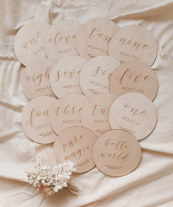 Etched Wooden Baby Milestone Collection - Leaf Blossom and Pear Baby 0000003865 Preggi Central Maternity Shop