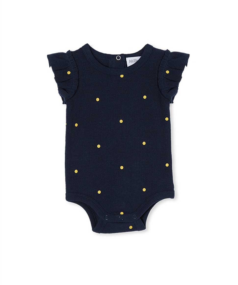 Navy Spot Rib Bubbysuit Milky Clothing Baby Preggi Central Maternity Shop