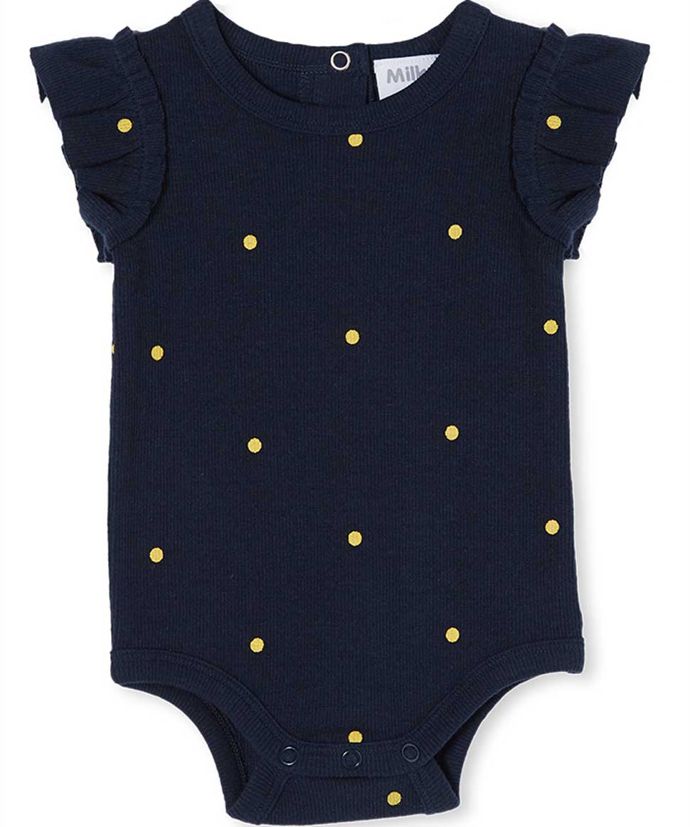 Navy Spot Rib Bubbysuit Milky Clothing Baby Preggi Central Maternity Shop