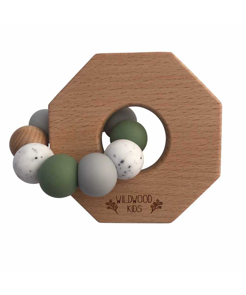 Octagonal Teether in Olive Wildwood Kids Baby 0000003423 Preggi Central Maternity Shop