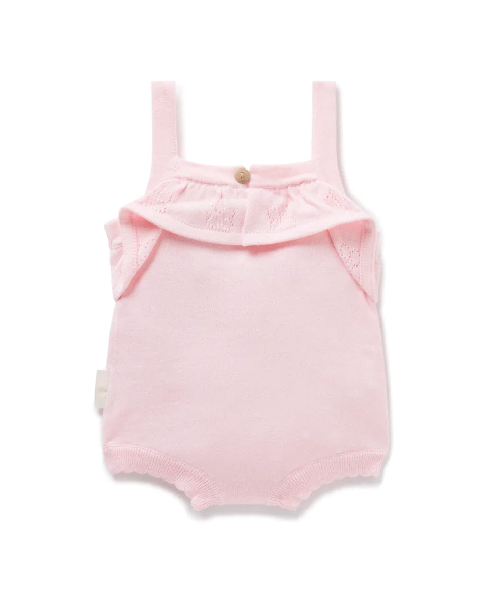 Pink Ruffle Knit Romper Aster & Oak Baby Preggi Central Maternity Shop