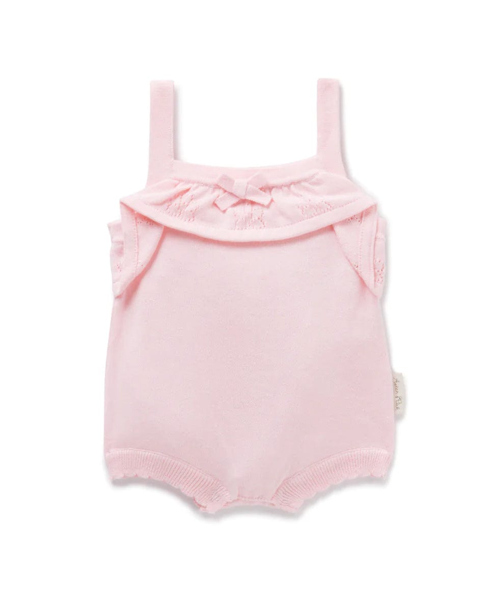 Pink Ruffle Knit Romper Aster & Oak Baby Preggi Central Maternity Shop