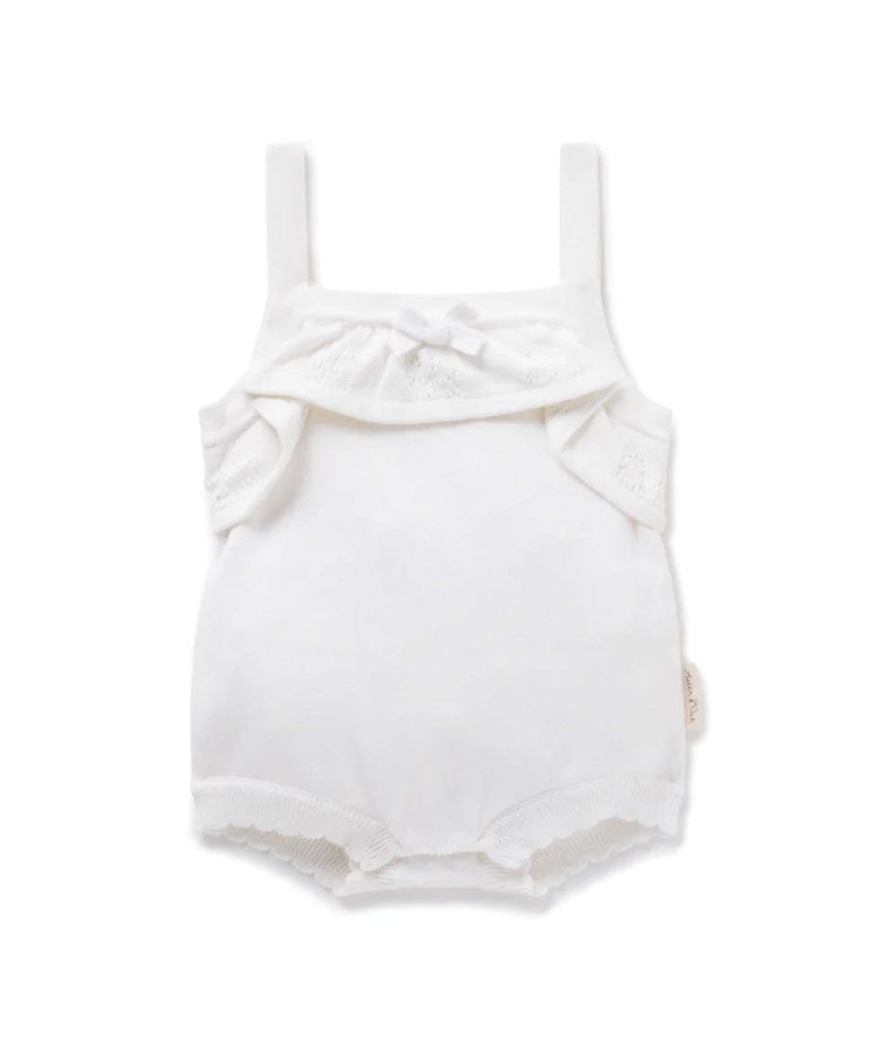 White Ruffle Knit Romper Aster &amp; Oak Baby Preggi Central Maternity Shop