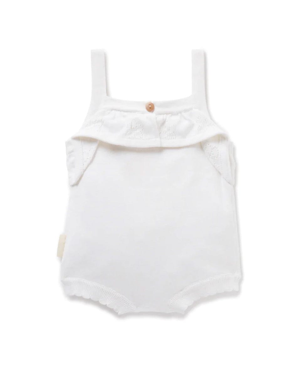 White Ruffle Knit Romper Aster &amp; Oak Baby Preggi Central Maternity Shop