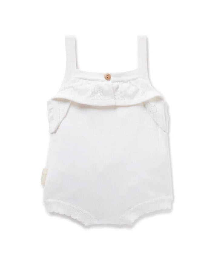 White Ruffle Knit Romper Aster &amp; Oak Baby Preggi Central Maternity Shop