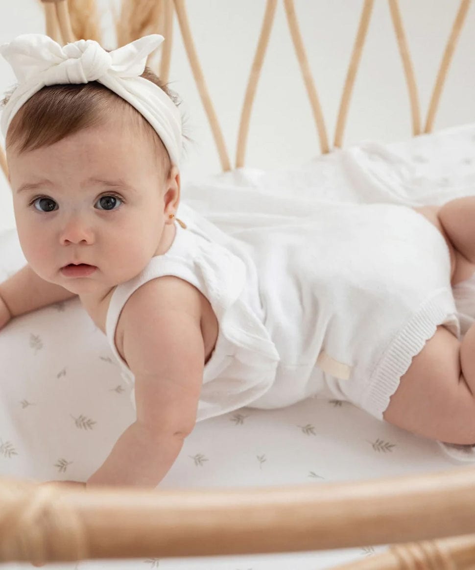 White Ruffle Knit Romper Aster &amp; Oak Baby Preggi Central Maternity Shop