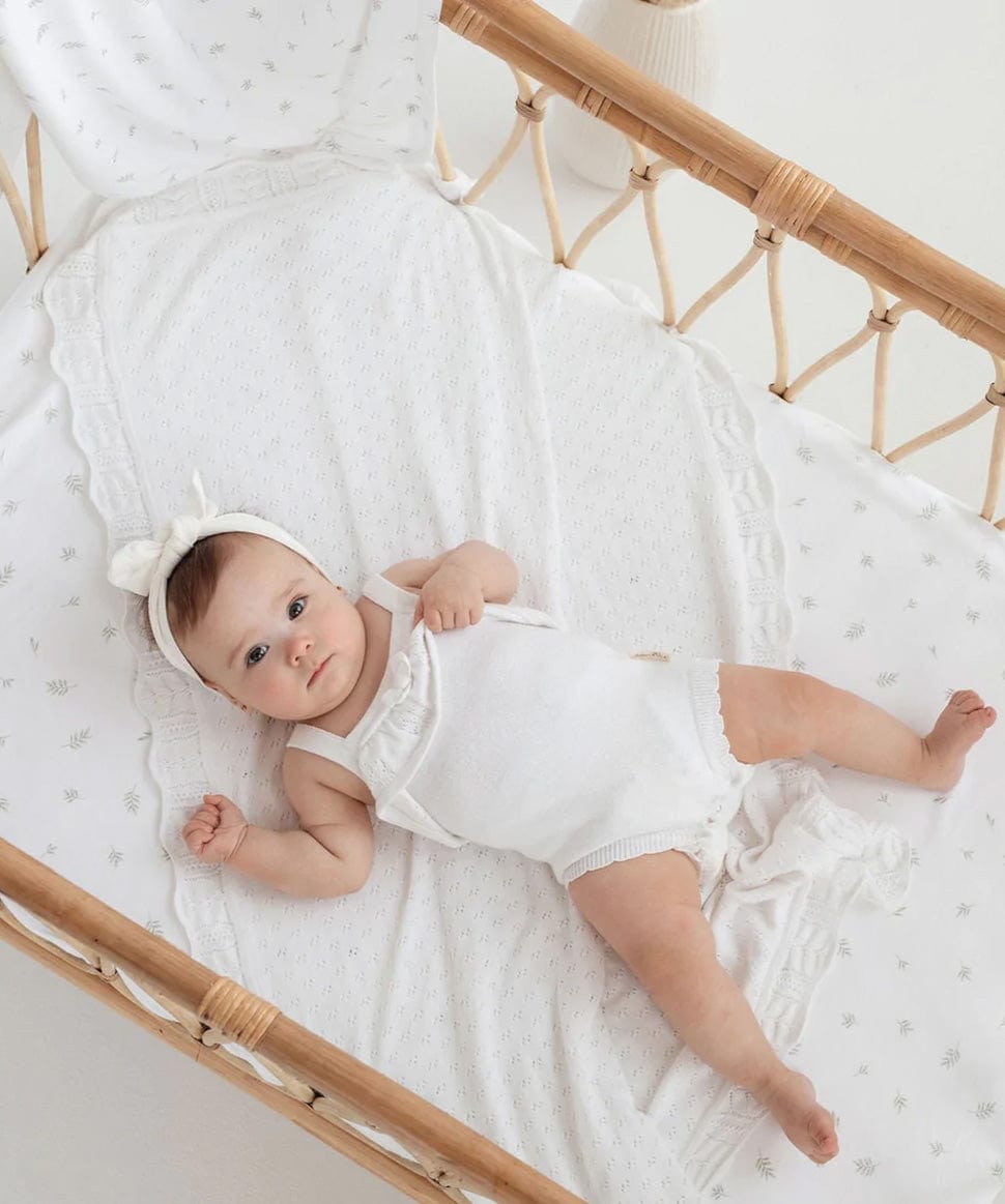 White Ruffle Knit Romper Aster &amp; Oak Baby Preggi Central Maternity Shop