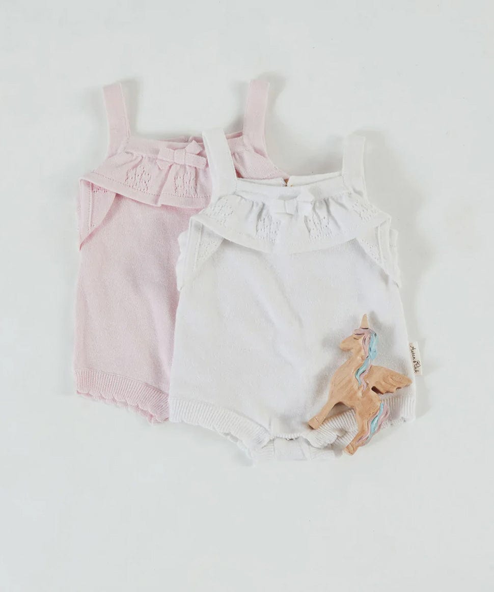 White Ruffle Knit Romper Aster &amp; Oak Baby Preggi Central Maternity Shop