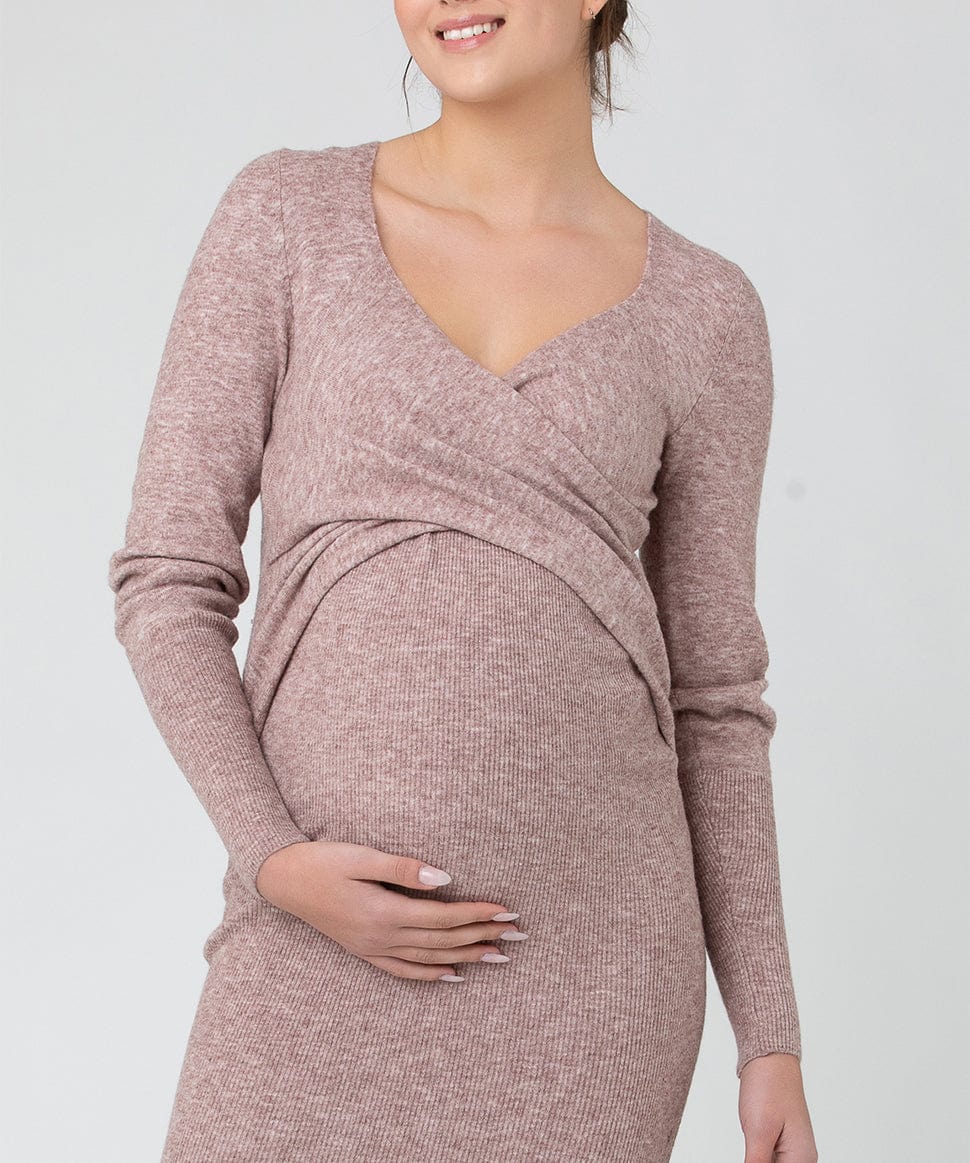Heidi Nursing Knit Dress Pink Marle Ripe Maternity Maternity and Nursing Preggi Central Maternity Shop