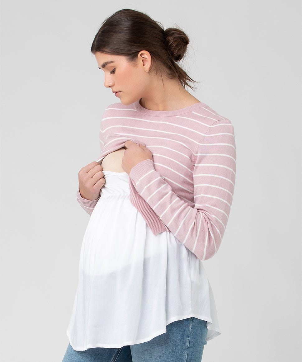 Sia Nursing Knit Dusty Pink / White Ripe Maternity Maternity and Nursing Preggi Central Maternity Shop