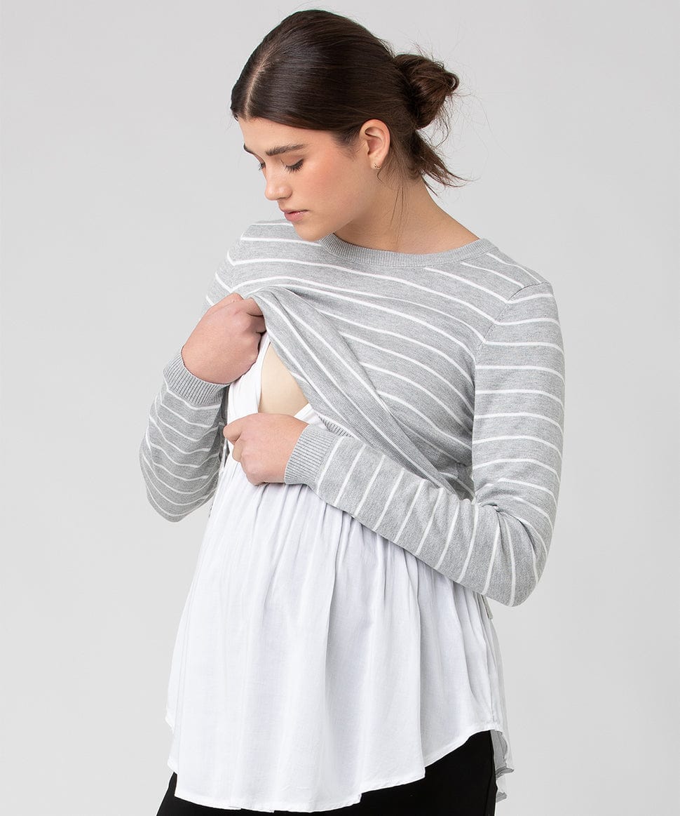Sia Nursing Knit Silver Marle / White Ripe Maternity Maternity and Nursing Preggi Central Maternity Shop