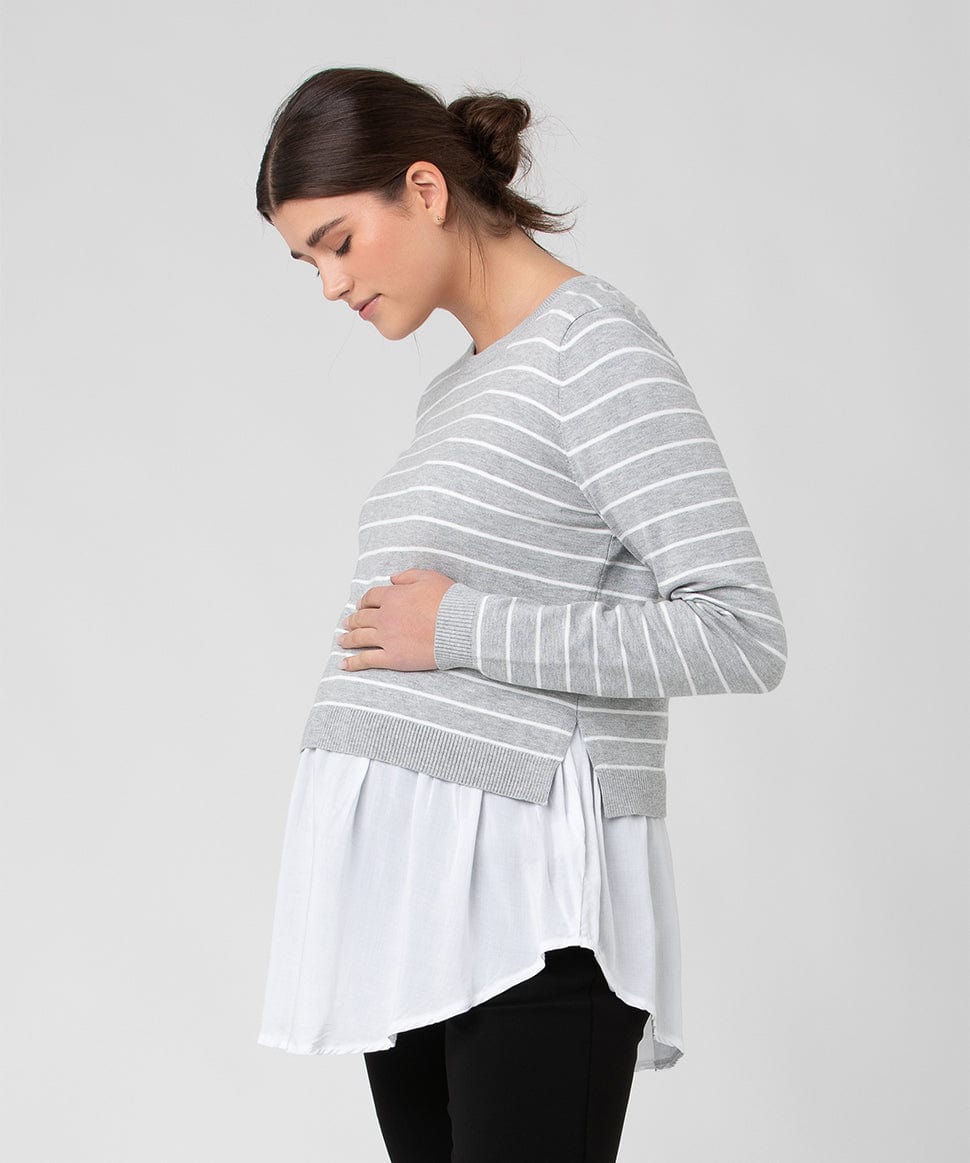 Sia Nursing Knit Silver Marle / White Ripe Maternity Maternity and Nursing Preggi Central Maternity Shop