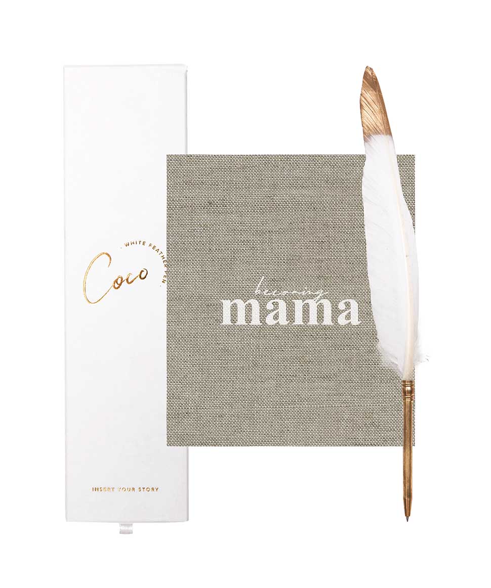 Becoming MAMA - Pregnancy journal & Feather Pen Set Axel & Ash Maternity Preggi Central Maternity Shop
