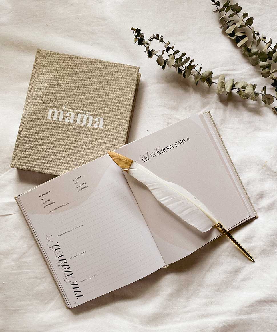 Becoming MAMA - Pregnancy journal & Feather Pen Set Axel & Ash Maternity Preggi Central Maternity Shop
