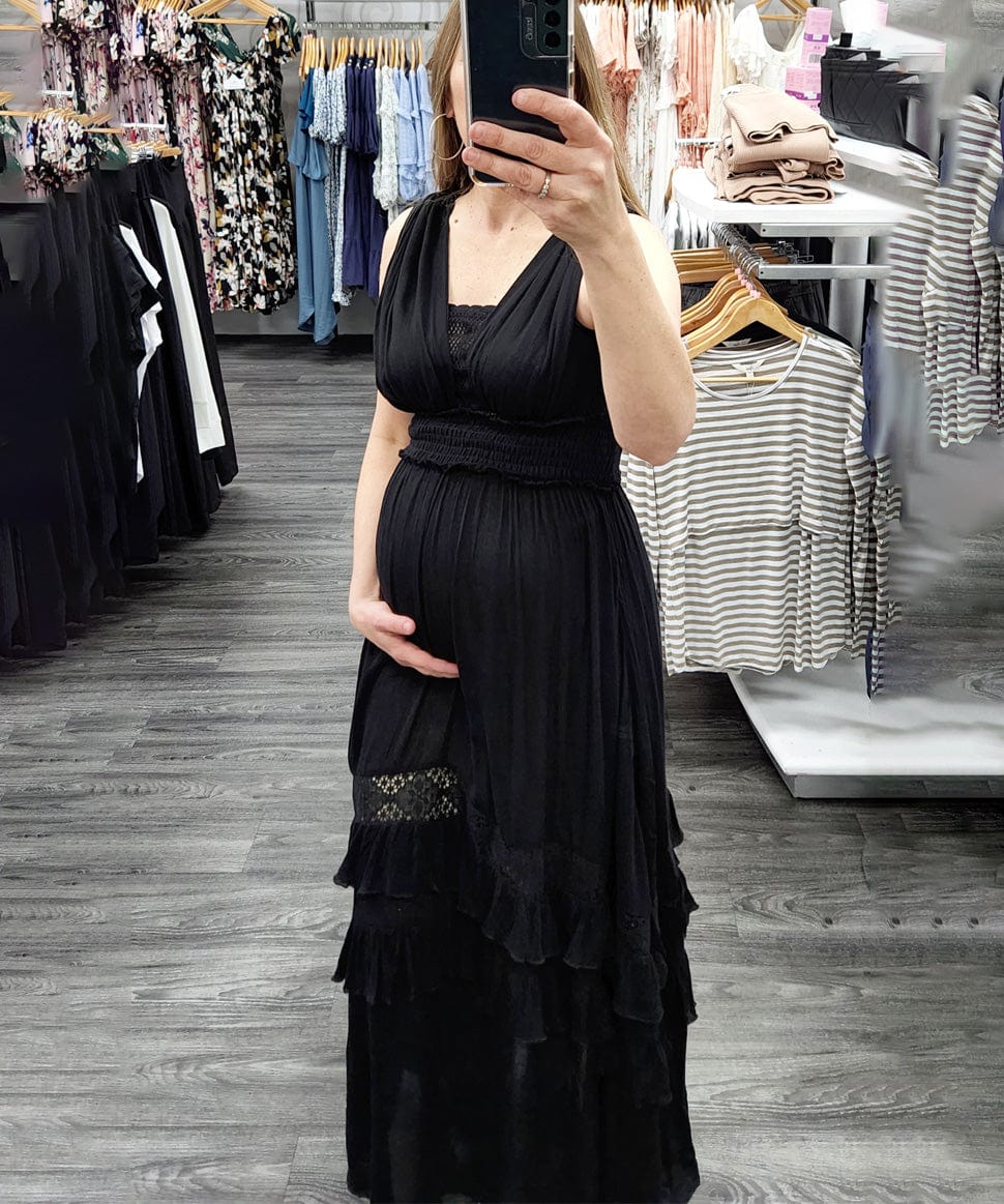 Cleo Crinkle Lace Maxi Dress Blue B Maternity Preggi Central Maternity Shop
