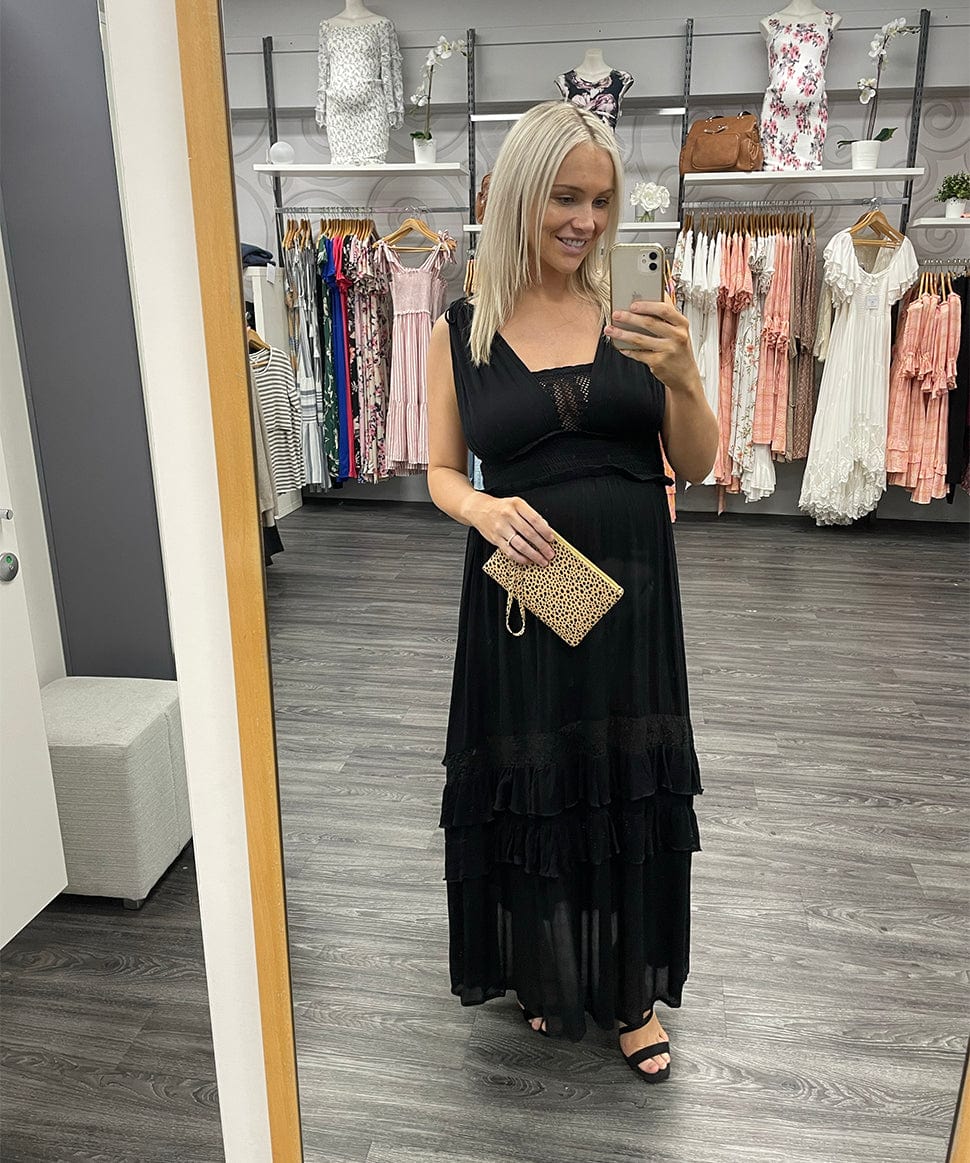 Cleo Crinkle Lace Maxi Dress Blue B Maternity Preggi Central Maternity Shop
