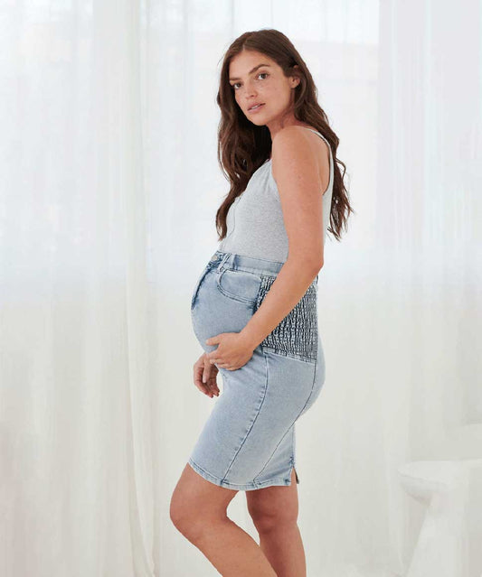 First Glance Overbump Denim Skirt BAE the label Maternity Preggi Central Maternity Shop