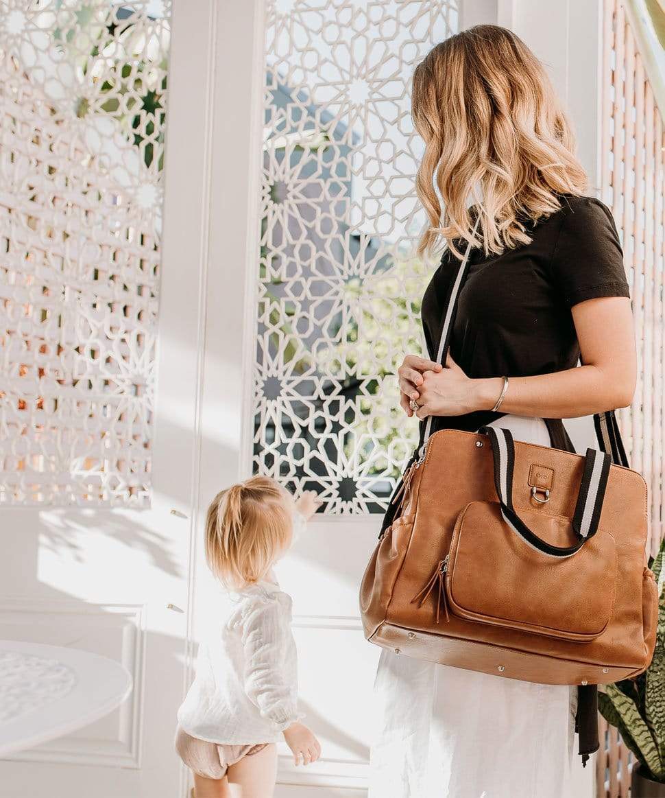 Triple Tote Nappy Bag Tan Vegan Leather – Preggi Central